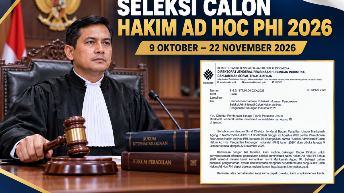 KEMNAKER BUKA SELEKSI CALON HAKIM AD HOC PHI 2026, PENDAFTARAN BERLANGSUNG HINGGA 22 NOVEMBER